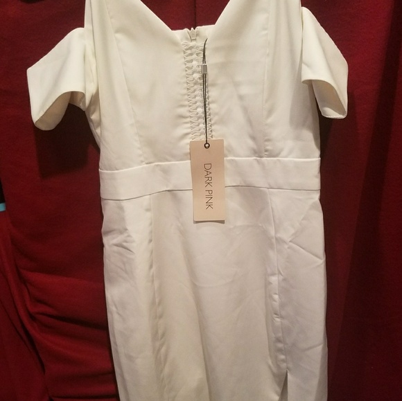 White Open Shoulder  Dress by Dark Pink - Picture 6 of 8
